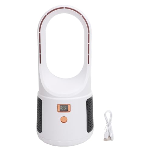 Masyrt Bladeless Tower Fan,USB Desk Fan Portable Standing Fans,Adjustable 6 Speeds Wind Easy Clean,Portable Bladeless Cooling Fan with LED Display for Home Bedroom Office (White)