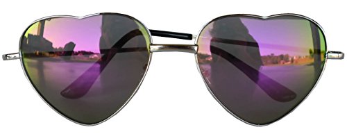 Stylish Heart Shaped Silver Metal Frame Aviator Full Mirror Lens Sunglasses Multicolor
