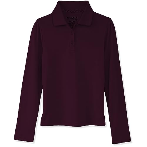Image of Girls 2T-20 Long Sleeve Pique Polo Uniform Shirt