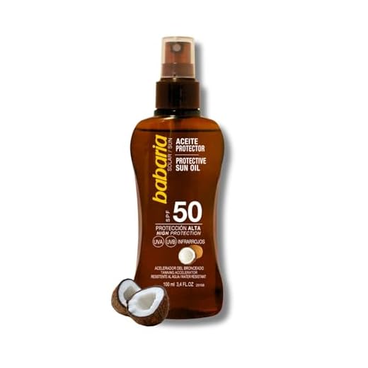 Babaria - Aceite Protector Solar SPF50 UVA-UVB e Infrarrojos, Acelerador del Bronceado, Hidratante, Contiene Aceite de Coco, Resistente al Agua, Vegano, Unisex - 100 ml