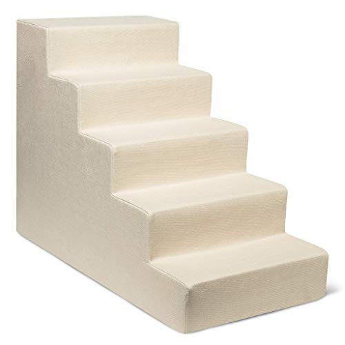 Image of USA Made Pet Steps /Stairs with CertiPUR-US Certified Foam for Dogs & Cats by Best Pet Supplies - Ivory, 5-Step (H: 22.5 inch)