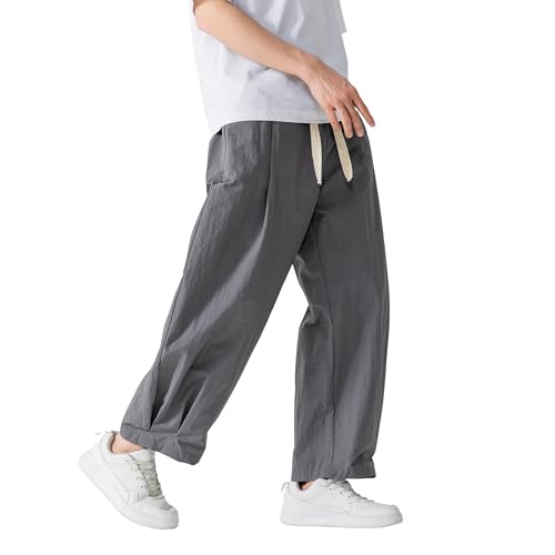 Tripleberly Casual Beach Pants for Men Summer Harem Baggy Pants with Pockets Elastic Drawstring Waist Wide Leg Yoga Trousers4