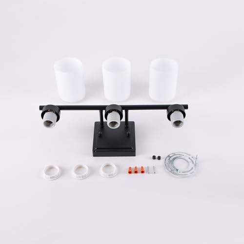 Image of 3 Light Bathroom Light Fixtures, 19.2 Inches Vanity Lights for Mirror, Black Vanity Lighting Fixtures with Milky White Glass Shades
