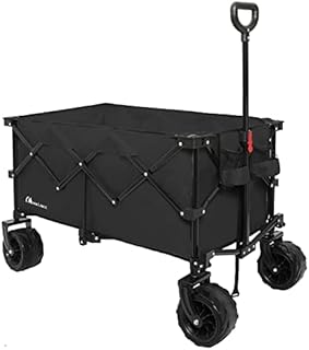Moon Lence Collapsible Folding Wagon Cart Heavy Duty Folding Garden Portable Hand Cart with All-Terrain Beach Wheels, Adjustable Handle & Drink Holders