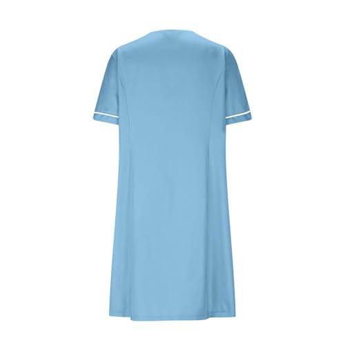Nurses Scrubs Dress Uniforms Women V-Neck Short Sleeve Button Down Shirt Dress Nursing Mini Dresses with Pockets4