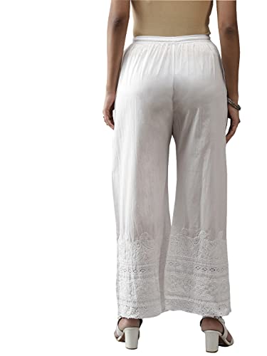 Ada Indian Hand Embroidered Chikankari White Cotton Palazzo Pant for Women A7111422