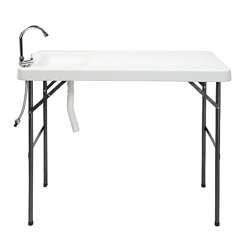 Folding Fish Cleaning Table with Sink, Portable Folding Table Fish Fillet Hunting Cleaning Cutting Camping Picnic Outdoor Gardening Table with Sink Faucet for Patio Backyard BBQ - Thumbnail 3