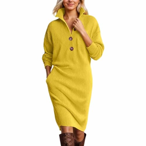 Strickkleid Damen Winter Lang Winterkleid Elegant A Linie PulloverKeleid Langarm Casual Strickkleider V Ausschnitt Winterkleider Maxikleid Große...