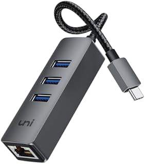 uni Adapter Ethernet USB C, USB C HUB Ethernet 1 Gb/s z USB 3.0 [bez sterownika, aluminium] do MacBook Pro, Chromebook, XPS, iPad, iMac, Galaxy, iPhone 15pro/Max i myszy z dyskiem twardym itp