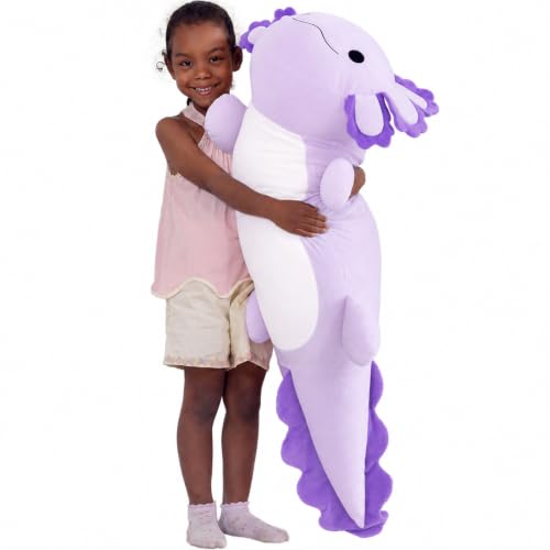 Image of BENINY 39-Inch Giant Axolotl Plush Pillow, Purple Large Stuffed Animal, Extra Soft Huggable Cuddly Toy Gift for Kids Girls Boys, Birthday Christmas Room Decor