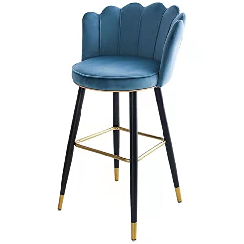 Tabouret de bar bleu cuisine velours à dossier haut en métal