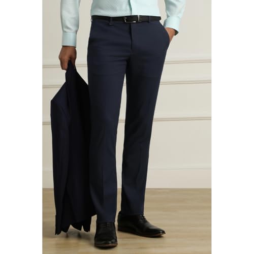 Image of Van Heusen Men's Mid Rise Slim Fit Durapress Flat Front Trousers | Superior Comfort | Auto-Flex Waist Band | Soft Touch