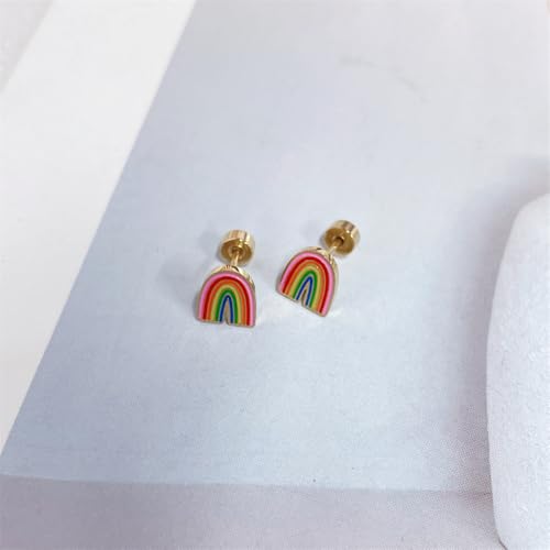 20g Rainbow Gold Plated Flat Screw Back Small Stud Earrings for Women Minimalist Cute Surgical Steel Colorful Enamel Cartilage Tragus Piercing Sleeper Tiny Mini Studs Hypoallergenic Birthday Gift for Daughter Bff Christmas3