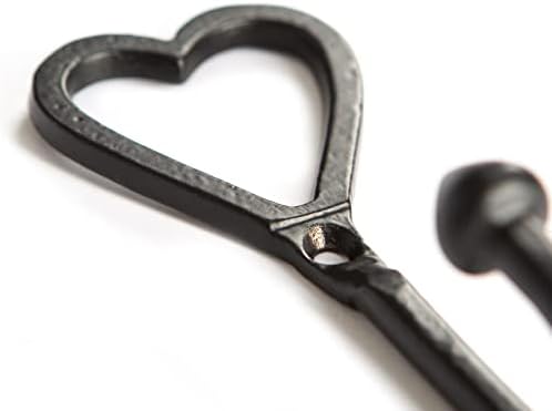 5X Black 40mm x 100mm Single Heart Hook - Cast Iron Vintage Antique Wall Mounted Hanger - by Hammer & Tongs