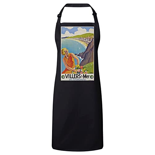 Tablier cuisine noir Villers Sur Mer souvenir Normandie idée cadeau vintage
