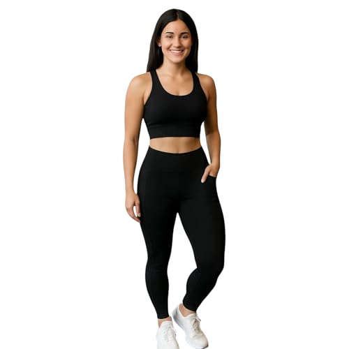 Calça Legging LISA com BOLSOS Leg Fitness Academia Corrida Cintura Alta Feminina 1057 (BR, Alfa, P, Regular, Regular, Preto)