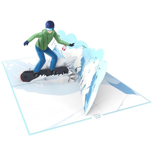 MOKIO® Tarjeta Pop-Up – Snowboarder – Tarjeta regalo 3D para unas vacaciones de esquí o un curso de snowboard, Bono de viaje emergente para deportes de invierno - imagen 2