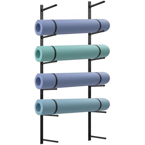 Retyion Yoga Mat Holder Wall Mount Yoga Mat Storage Holder Yoga Mat Organizer Skateboard Wall Mount for Foam Rollers Skateboard Ski Board Cover