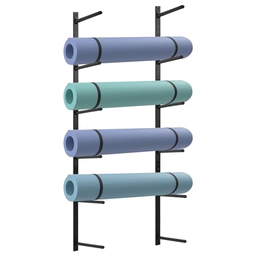 Retyion Yoga Mat Holder Wall Mount Yoga Mat Storage Holder Yoga Mat Organizer Skateboard Wall Mount for Foam Rollers Skateboard Ski Board