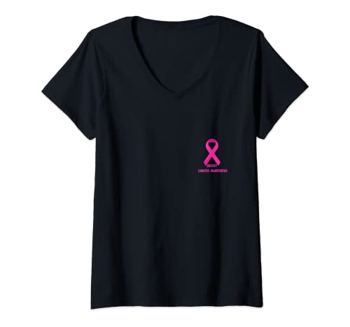 Damen Cute Pink Ribbon Breast Cancer Awareness T-Shirt mit V-Ausschnitt