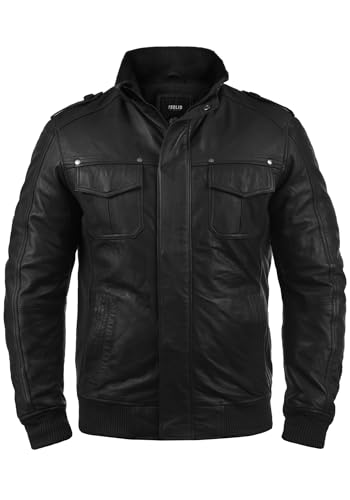 !Solid SDCamash Herren Lederjacke Bikerjacke Echtleder Jacke mit Stehkragen Eingrifftaschen Rippbündchen 100% Schafsleder Regular fit, Größe:M, Farbe:Black (S9000)