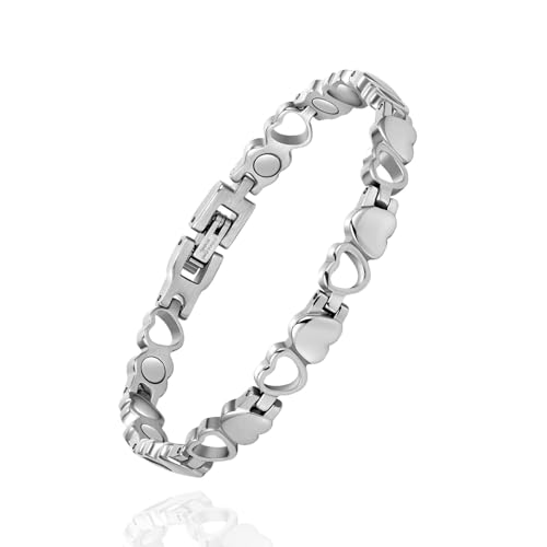 UtenoTureH Magnetic Bracelet for Women for Arthritis, Stainless Steel Heart-Shaped Bracelets with 3500 Gauss Magnet, Jewelry with Adjustable Tools (B(Silver))