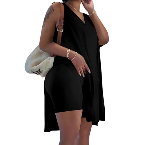 Difanlv Plus Size 2 Piece Outfits for Women Sleeveless Tunic Tops and Bodycon Biker Shorts Sets Tracksuits3