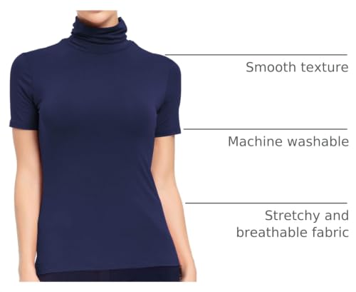 Image of AUHEGN Women's Mock Turtleneck Top Short Sleeve Lightweight Active T-Shirt (S-XXL)