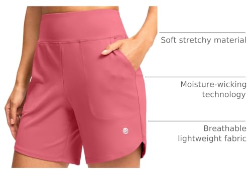 Image of G Gradual Women's Athletic Shorts 6 inch High Waisted Stretchy Bermuda Shorts for Women Quick Dry Summer Casual Shorts