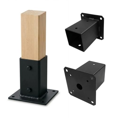 Alma Manufacturer Pfostenträger - 70 x 70 mm - Aufschraubhülse - Balkenschuh zum Aufschrauben - Galvanisch Verzinkt Schwarz