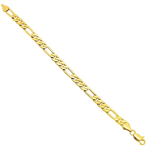 The Bling Factory 7.8Mm 14K Yellow Gold Plated Flat Figaro Chain Bracelet, 8 Inches #TOP2