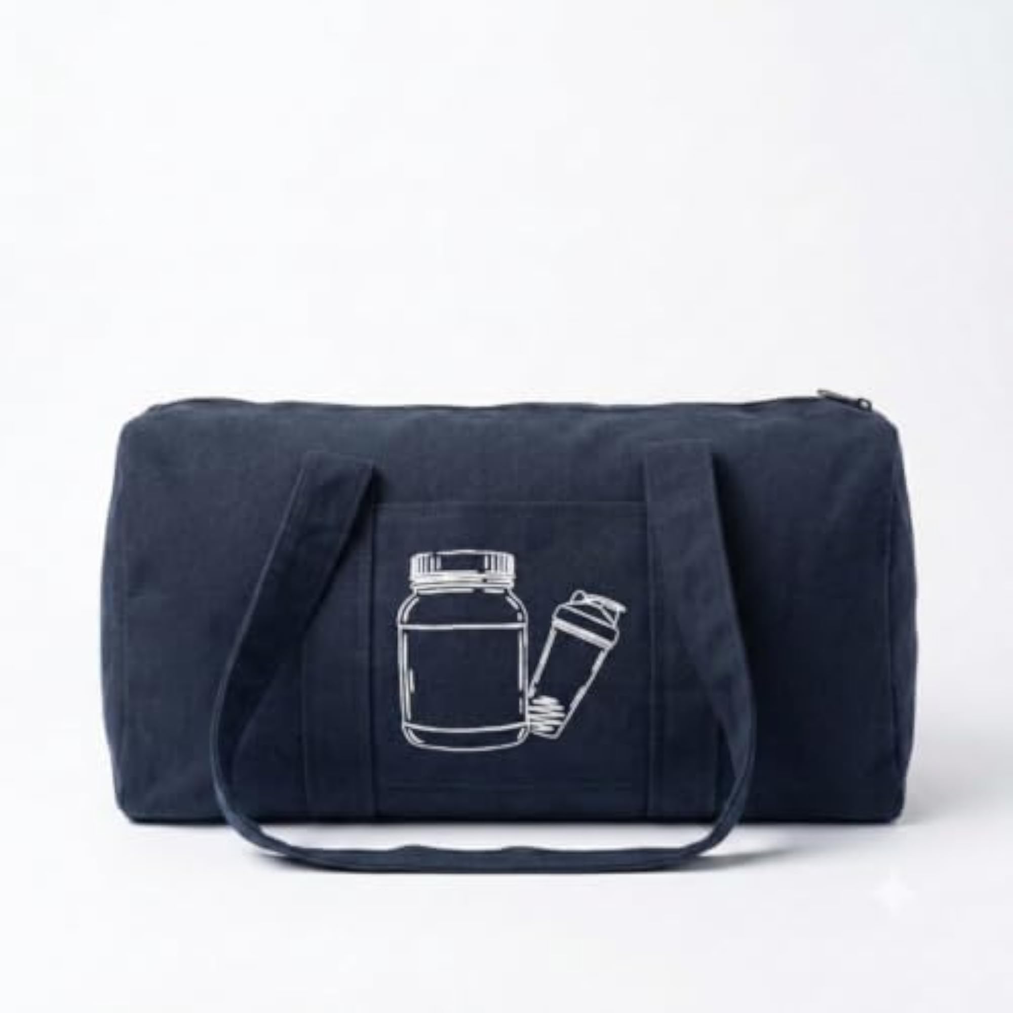 Duffle Bag for Men, Cotton Canvas Gym Bag, Blue Protein Print