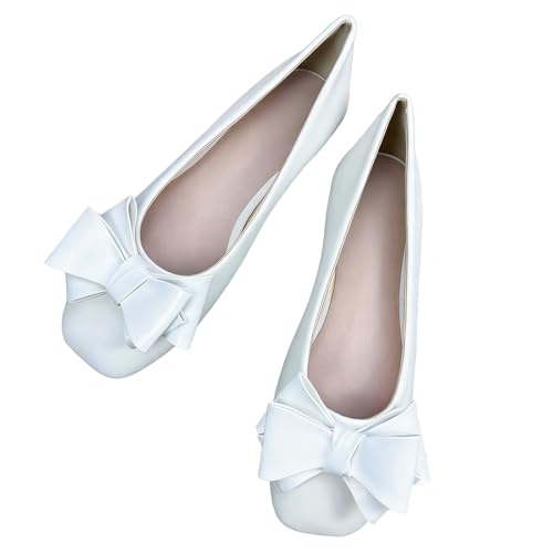 Image of Dear Time Women's Bowknot Ballet Flats Wedding Dressy Flats Square Toe Patent Leather Comfortable Shoes