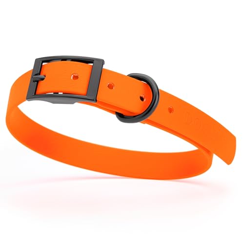 Image of Dogline Biothane Waterproof Dog Collar Strong Coated Nylon Webbing with Black Hardware Odor- Proof for Easy Care Easy to Clean High Performance Fits Small Medium or Large Dogs, Hunter Orange