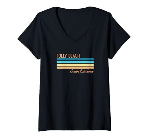 Femme Folly Beach South Carolina T-Shirt avec Col en V