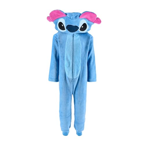 Disney Stitch Pijamas para Niñas, Pijama de Una Pieza Capucha en 3D Diseño Polar Suave, Regalo para Niñas y Adolescentes, Talla 8 Años