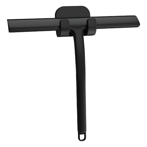 Maykafay Rasqueta Limpiacristales Ducha, Limpiacristales para Ducha, Silicona Limpia Cristales con Gancho, para Ducha, baño, Azulejos, Espejos, Ventanas, 21 cm, Negro