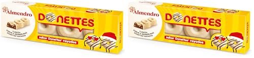 El Almendro, Donettes Rayados, Turrón Praliné de Chocolate con Relleno Cremoso de Trocitos de Bizcocho, Sabor Donettes Rayados, Ideal para Cesta Navidad, Made in Spain, 150 Gramos (Paquete de 2)