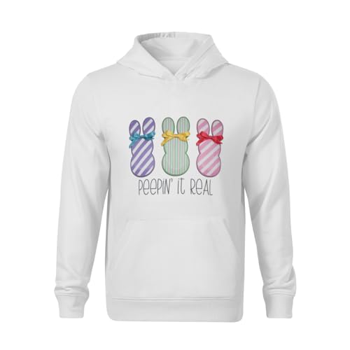 Kids Retro Easter Bunny Happy Easter Peepin' It Real Funny Boys Girls Lightweight Kangaroo Pocket Hoodies2