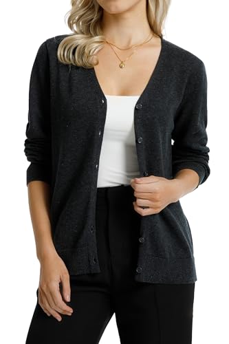 Image of QUALFORT Women's 100% Cotton Lightweight Cardigans Long Sleeve Knitted Button Down Sweater