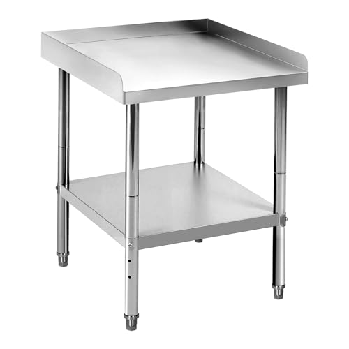 24x24x30 in Stainless Steel Equipment Grill Stand Table 400 LBS Capacity NSF Certified with Adjustable Legs, 2 in Edge Baffle, for Hotel, Home, Commer