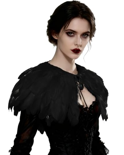 TOOKY L'VOW Gótico Plumas Shrug Mantón Chales Estolas Con Collar Poncho Disfraz Decoración de Partido de Halloween (Negro)