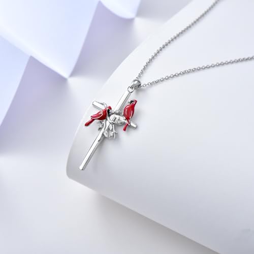 Diamond Cross Necklace for Women Red Cardinal Necklace 925 Sterling Silver Cross Pendant Necklace Jewelry Gifts for Women4