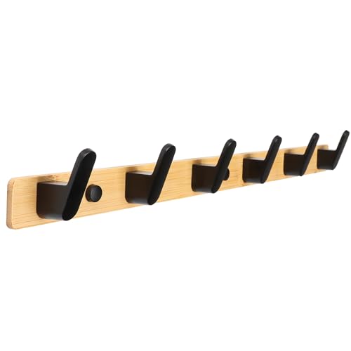 Funnacle Bamboo Wooden Towel Rack Wall Mount 6 Pegs Coat Hooks Wall Mounted Bamboo Towel Rack Bathroom Wall Mounted Coat Rack Hat Hanger (1 Pack)