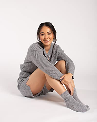 Image of 100% Pure Cashmere Women's Sleep Socks, 3-Ply Ultra Soft Cozy Cable Knit, Luxury Bed Socks for Warmth, Comfort, and Lounging (Grey)