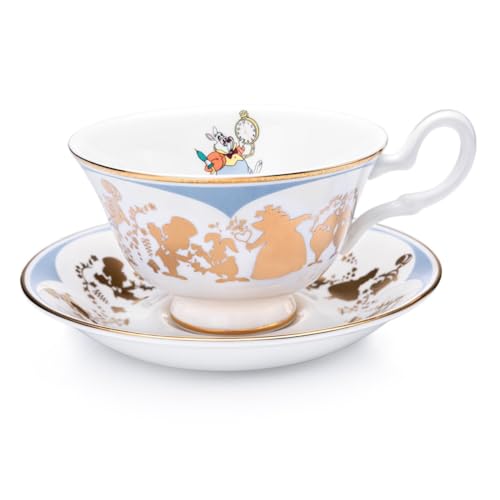 The English Ladies Co Disney Alice in Wonderland White Rabbit Cup and Saucer, Fine Bone China, 7.5 × 15 × 15 cm, Multicolor