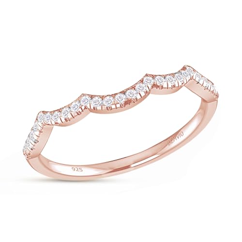 Contour Guard Wedding Band for Women, Round Natural Diamond Stackable Band Ring for Her in 14K Gold Over Sterling Silver (0.10 Ctw)