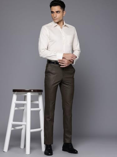 Image of Raymond Men Slim Fit Structure Pattern Polyester Blend Flat Front Formal Trouser