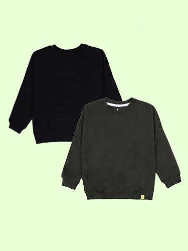 Image of KiddoPanti Boys Solid Round Neck Full Sleeve Fleece Sweatshirt | 60% Cotton 40% Polyester | Soft Warm Winter Pullover | Ribbed Cuffs & Hem | Casual Winter Sweatshirt for Kids