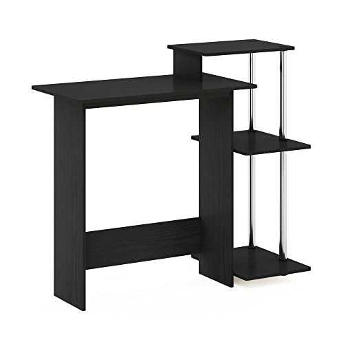 Image of Furinno EFFICIENT Desk, 28.6 inch Wide Gaming Desk with 3 Open Side Shelves, Laptop Notebook Computer Desk, Office Desk for Home Office, Study Room, Dorm, Bedroom, Americano /Stainless Steel